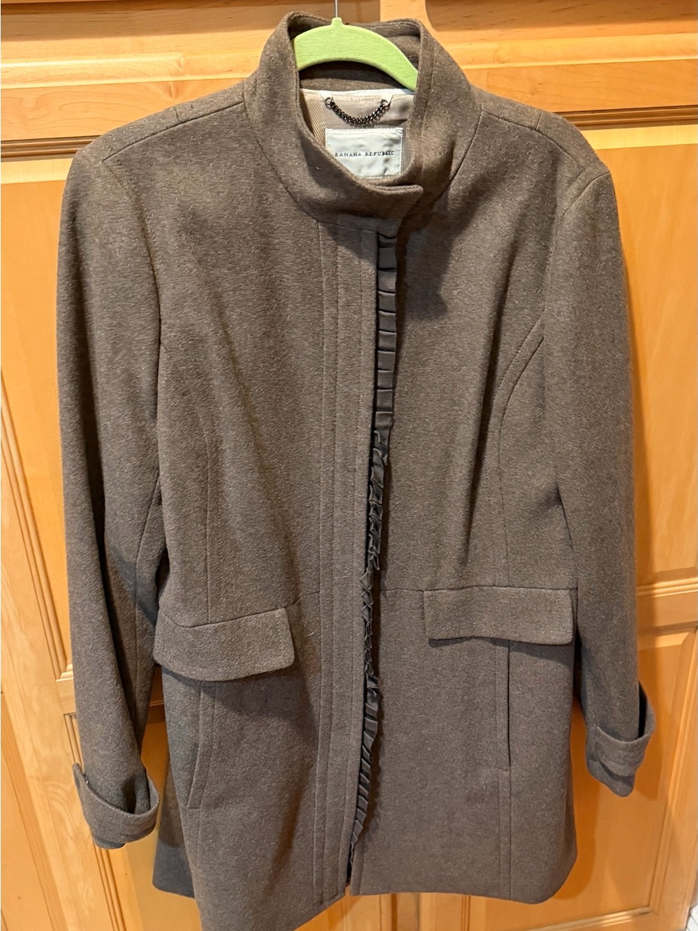 NWOT Banana Republic Brown Italian Wool Blend Stand-Collar Coat Grosgrain Ribbon